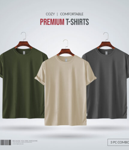 Mens Premium Blank T-shirt -Combo-Olive, Biscuit, Charcoal