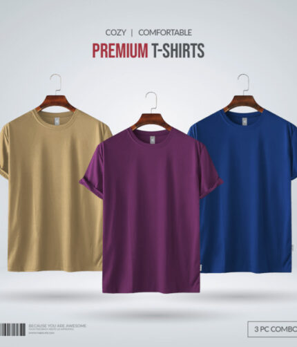 Premium Blank T-shirt -Combo-Tan, Purple, Royal Blue